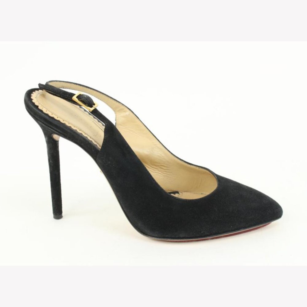 Charlotte Olympia Size 36.5 Black Suede Slingback Heels 50co37s